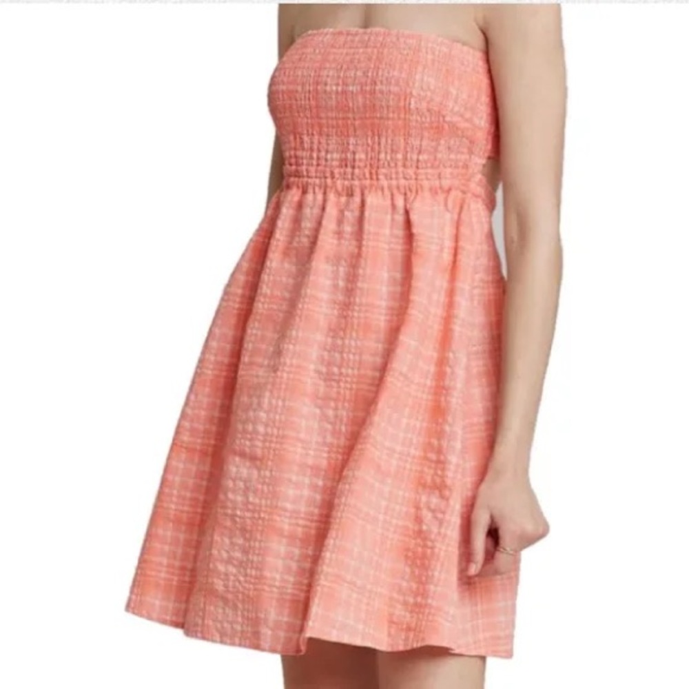 Wild Fable Women's Smocked Tube Top Babydoll Dress Coral Plaid Size Medium